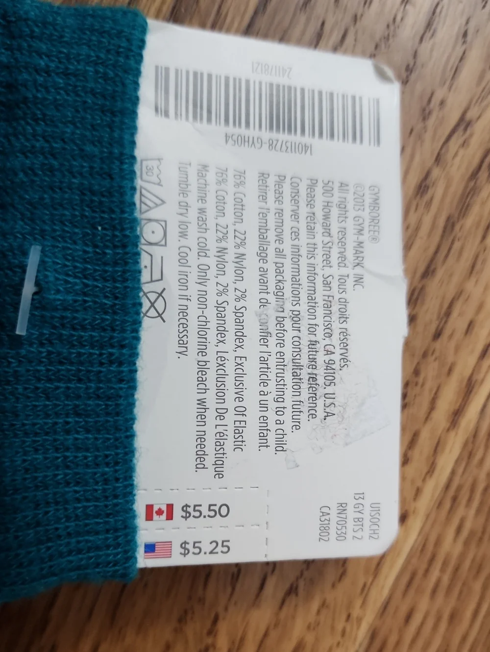 Deadstock, NWT, Gymboree Teal Ribbed Crew Socks 8 and Up (Shoe Size 1 and Up US)